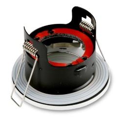 A fire rated downlight, viewed from the rear